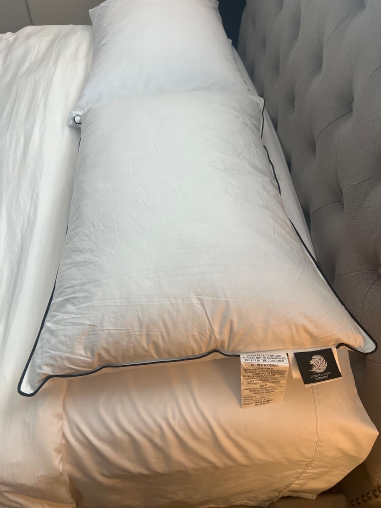 BPC Luxury Hotel Goose Feather Down Pillows Queen Size Set of 2, Medium Firm Bed Pillows for Sleeping, Organic Cotton Cover, Soft Yet Supportive Down Alternative Surround, RDS Certified, White 20x30 customer photo 2