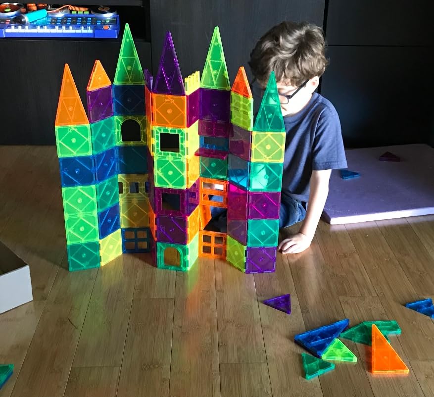 Dopyye Magnetic Building Tiles for Kids, 100 PCS Magnetic Blocks with Storage Bag, Magnet Tiles STEM Educational Stacking Toys Gift for Toddler Ages 3 4 5 6 7 8 9 customer photo 2