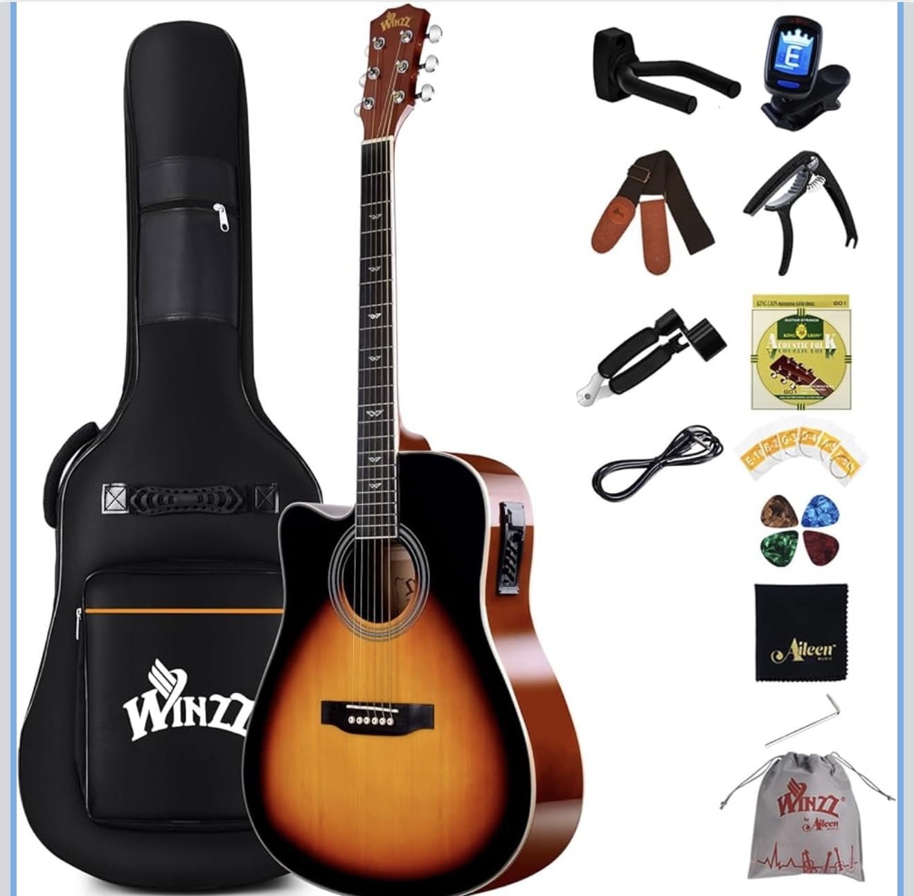 Winzz 4/4 Electro Acoustic Guitar, Left-Handed Western Guitar Set, Adult Beginners, 41 Inch Dreadnought Sunburst customer photo 1