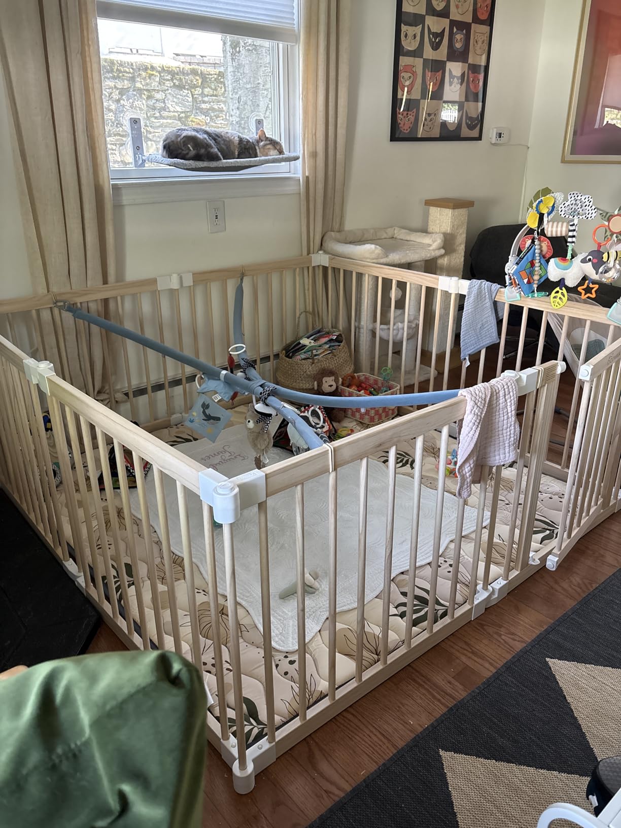 Foldable Wooden Baby Playpen Large Play Yard for Babies, 2-in-1 New Mom Helper Portable Fence, 25 inch Tall Custom Wood Gate with Adjustable Size & Shape for Infants 3-18 Months -63x63x25 inch customer photo 2