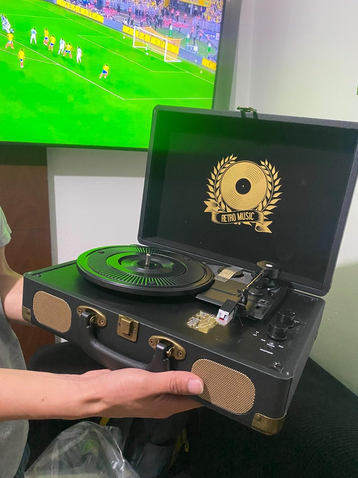 Vinyl Record Player Bluetooth Turntable 3-Speed Suitcase Portable Vintage Belt-Driven Record Player with Built-in Speakers RCA Line Out AUX in Headphone Jack LP Recording to Convert Records to MP3 customer photo 1