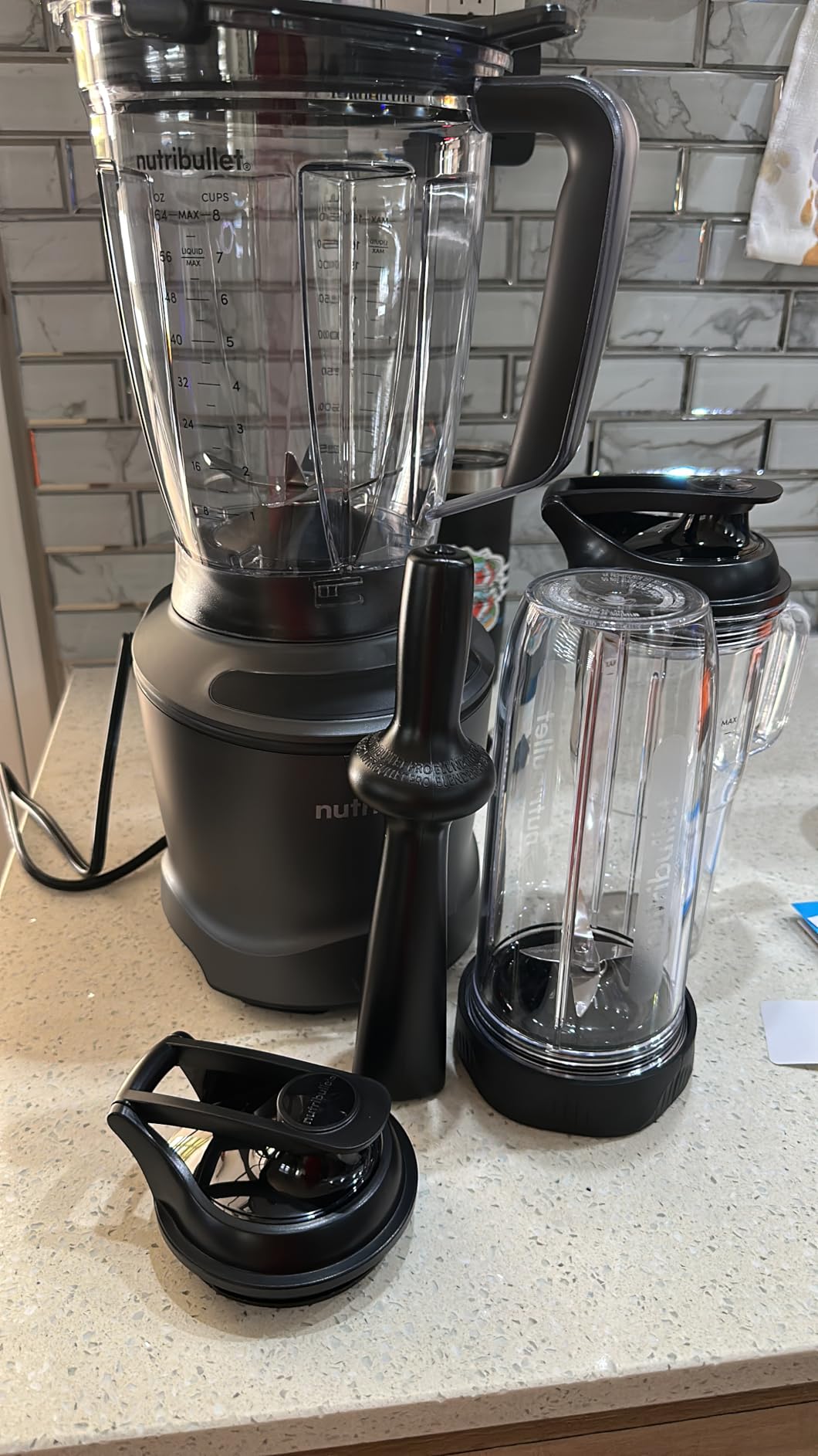 NutriBullet SmartSense Blender Combo, 1400W, 64oz Pitcher, 32oz & 24oz Cups, 5-Speed, Smoothies, Ice and Frozen Fruit, Gunmetal Gray, NBF50700 customer photo 2