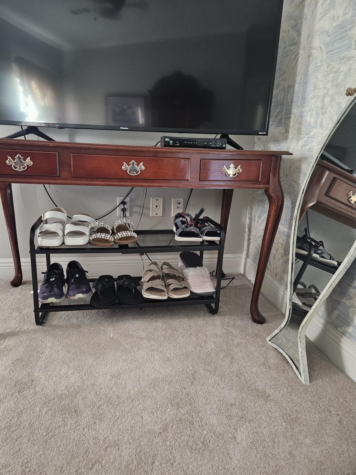 SNTD Shoe Rack - Expandable Shoe Organizer for Closet, Adjustable Metal Shoe Shelf Storage, Stackable Long Shoe Stand Holder for Garage, Entryway, Door Entrance (Black, 2-Tier) customer photo 1