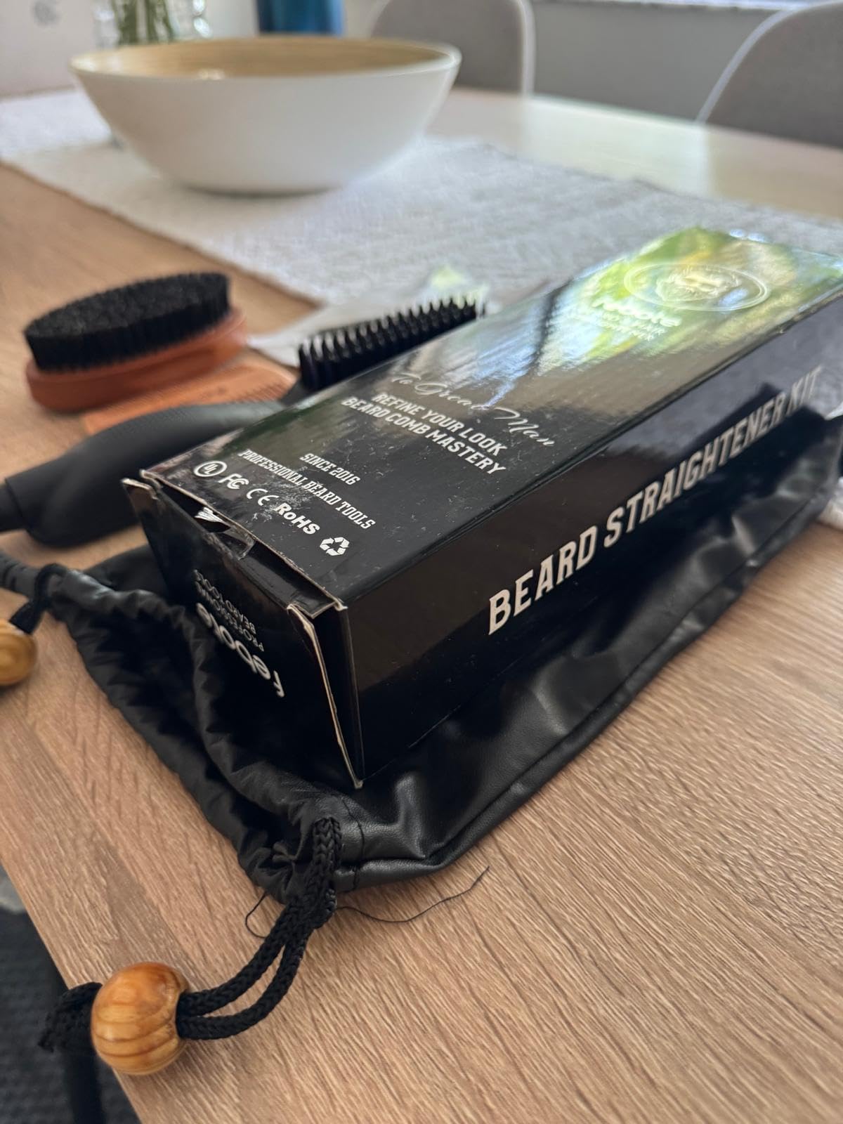 Innovation Beard & Hair Straightener for Men w/Natural Boar Bristle Brush, Pear Wood Comb, Mustache Scissors and Travel Bag, Professional Beard Care Set for Him customer photo 1