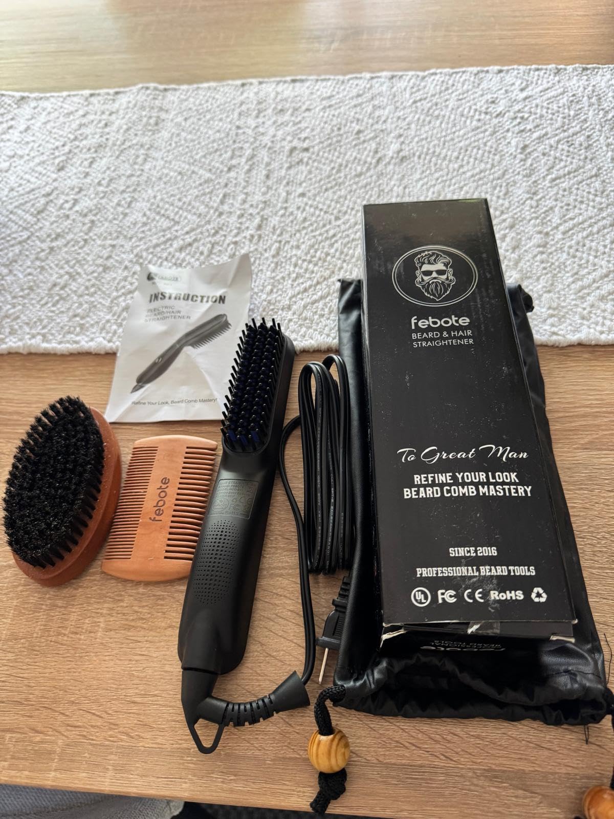 Innovation Beard & Hair Straightener for Men w/Natural Boar Bristle Brush, Pear Wood Comb, Mustache Scissors and Travel Bag, Professional Beard Care Set for Him customer photo 2