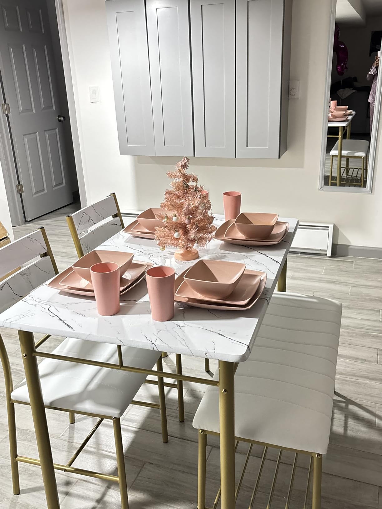 IRONCK Dining Table Set for 4, Kitchen Table with Upholstered Bench and 2 Chairs, Kitchen Table and Chairs Set for Small Space, Apartment, Rustic Brown customer photo 2