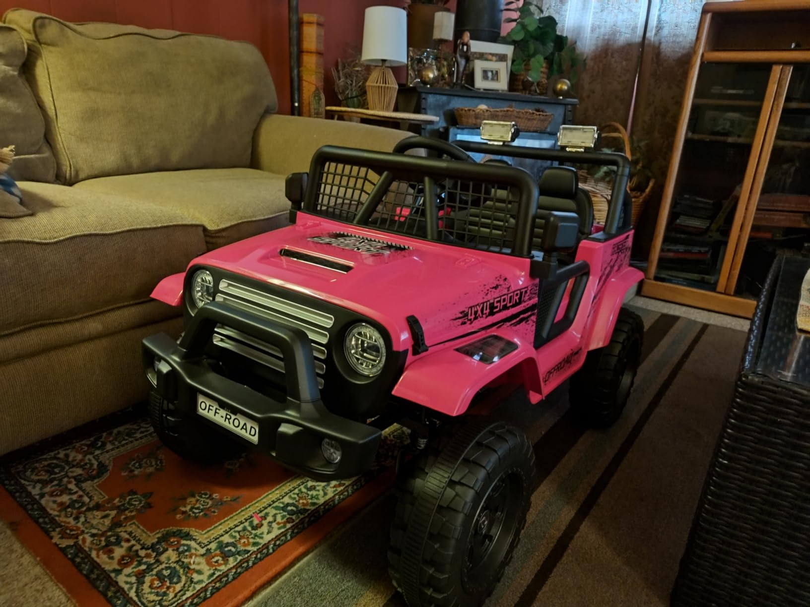 24V Ride On Jeep, Kids 2 Seater Ride On Car Truck w/4WD Motor, Remote Control, 3 Speed, Bluetooth Music, Spring Suspension, LED Light, Kids Electric Car Power Wheels Gift for Boys, Girls - Pink customer photo 2