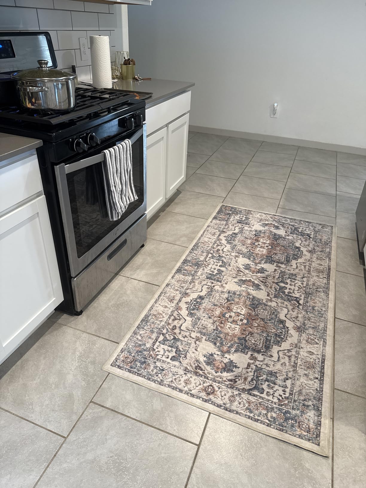 Washable Large 9x12 Area Rug - Living Room Oriental Non Slip Soft Rugs Indoor Low Pile Stain Resistant Carpet for Bedroom Dining Room Farmhouse Distressed Thin Home Decor Floor Mat (9x12 Beige) customer photo 2