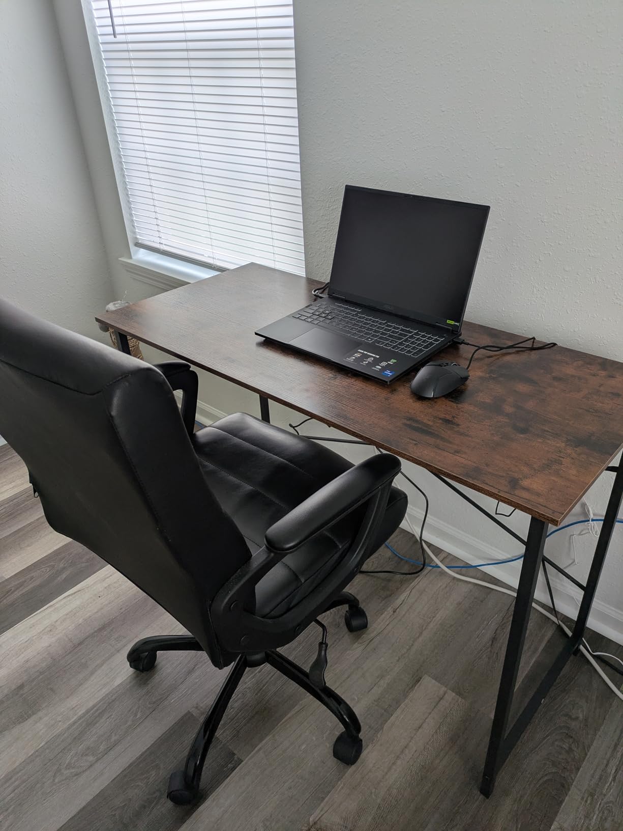 Sweetcrispy Computer Office Desk 48 Inch Student Study Writing Work with Metal Frame Wood Tabletop Modern Simple PC Home Bedroom Table - Basic Black, Compact Sturdy Desk for Laptop, Study, Gaming customer photo 2