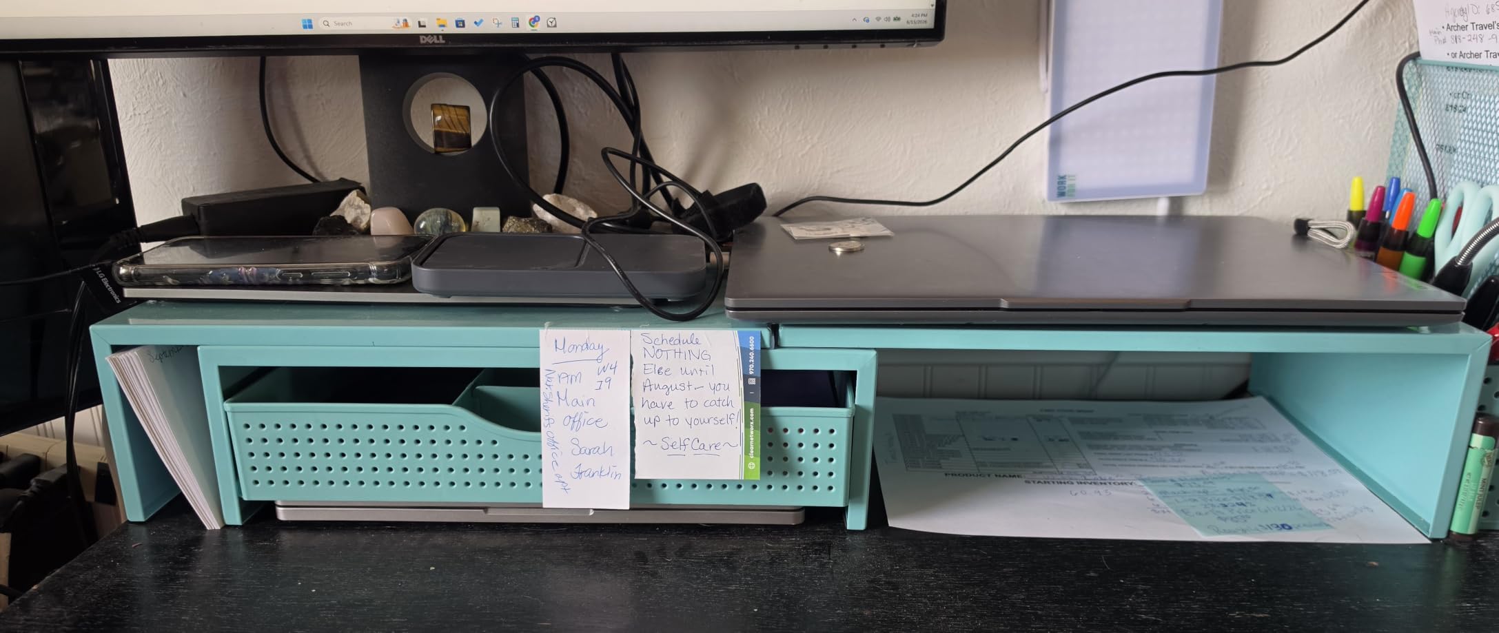 gianotter Dual Monitor Stand Riser, Desk Organizer With Drawer and 2 Pen Holders, Computer Monitor Stand, Desk Shelf for Top of Desk, Wood customer photo 1