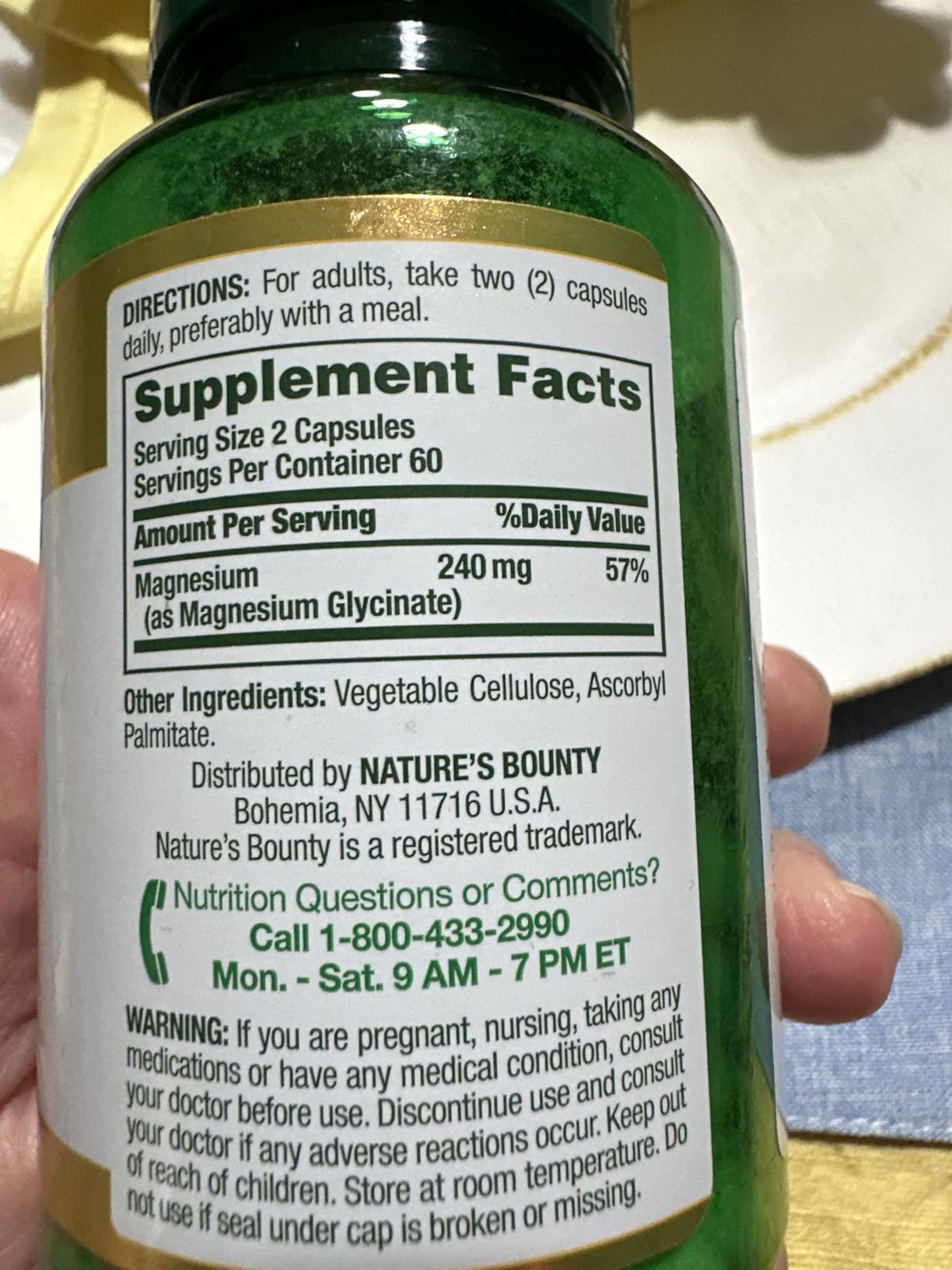 Nature's Bounty High Absorption Magnesium Glycinate 240 mg for Supporting Muscle Relaxation and Bone, Heart & Nerve Health, 120 Count customer photo 2