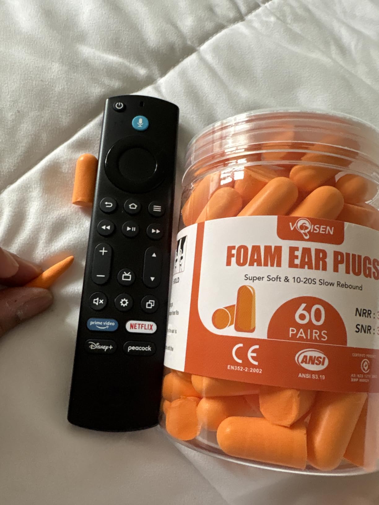 VOISEN 60 Pairs Foam Ear Plugs, Ear Plugs for Sleeping Noise Cancelling, 32dB NRR, 38dB SNR Earplugs for Sleeping, Snoring, Studying, Loud Events, Traveling & Concerts, Orange customer photo 1