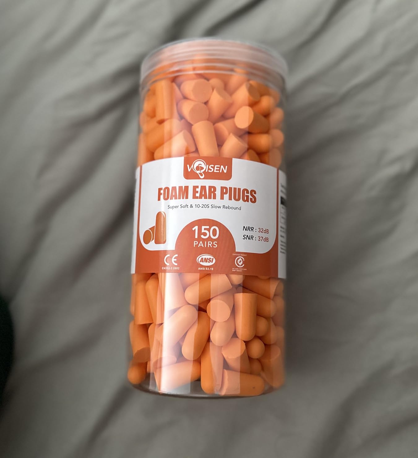 VOISEN 60 Pairs Foam Ear Plugs, Ear Plugs for Sleeping Noise Cancelling, 32dB NRR, 38dB SNR Earplugs for Sleeping, Snoring, Studying, Loud Events, Traveling & Concerts, Orange customer photo 2