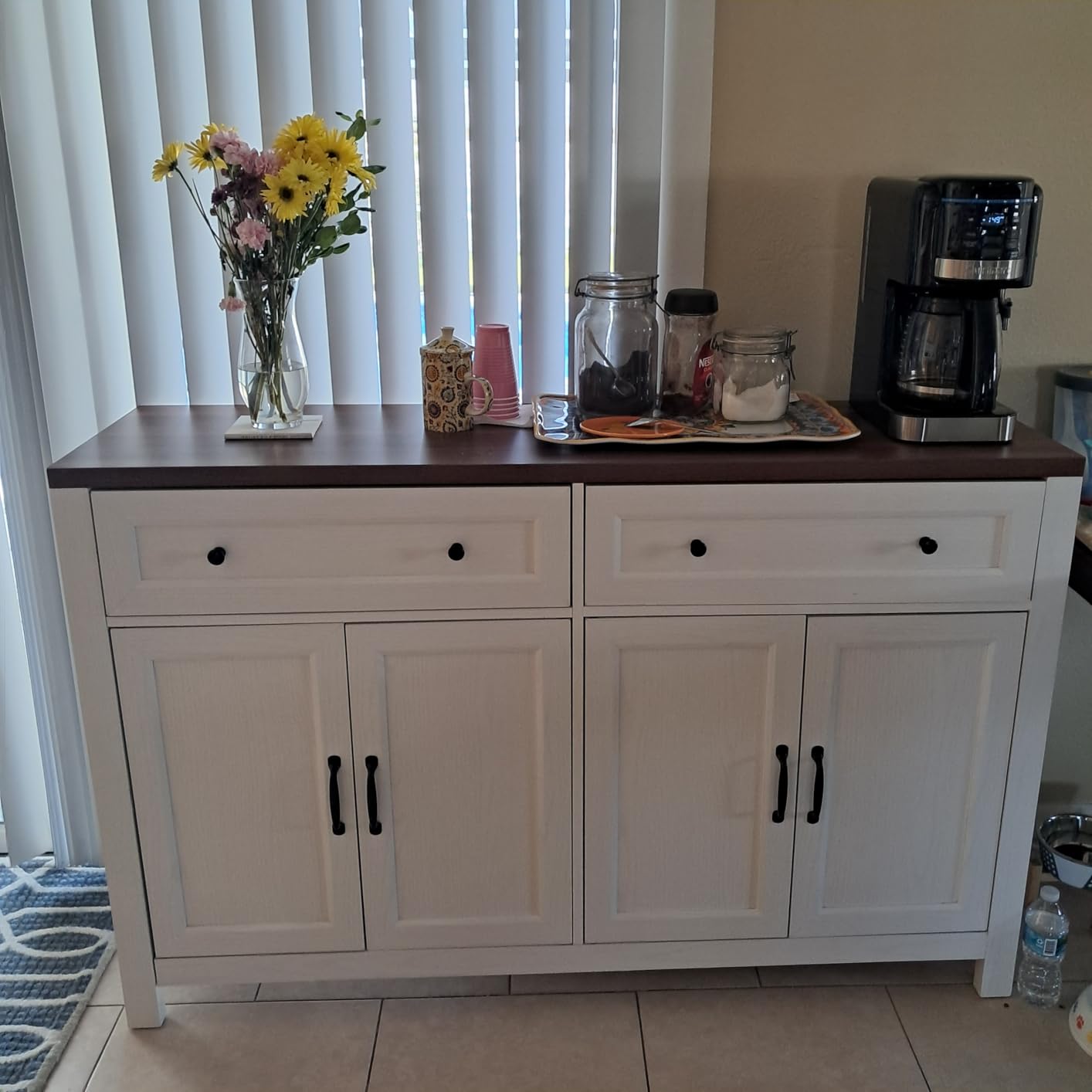 Gizoon Farmhouse Kitchen Sideboard Buffet Cabinet with Storage, Wood Coffee Bar and Storage Sideboard with Drawers and Doors for Kitchen, Dining Room, 15.7
