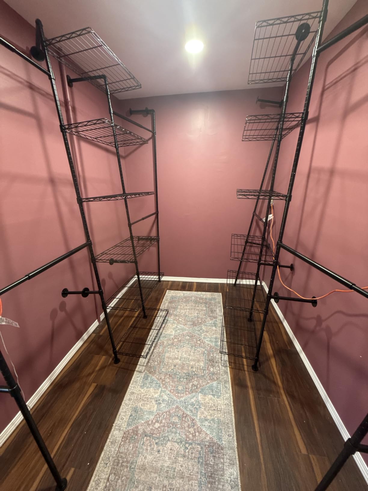 ONBRILL H3 Expandable Wall Mounted Closet System, 5.4FT-8.1FT Closet Organizer with 4 Telescopic Rods & 6 Wire Shelves, Industrial Pipe Clothing Rack for Walk-in & Reach-in Closet (Black) customer photo 1