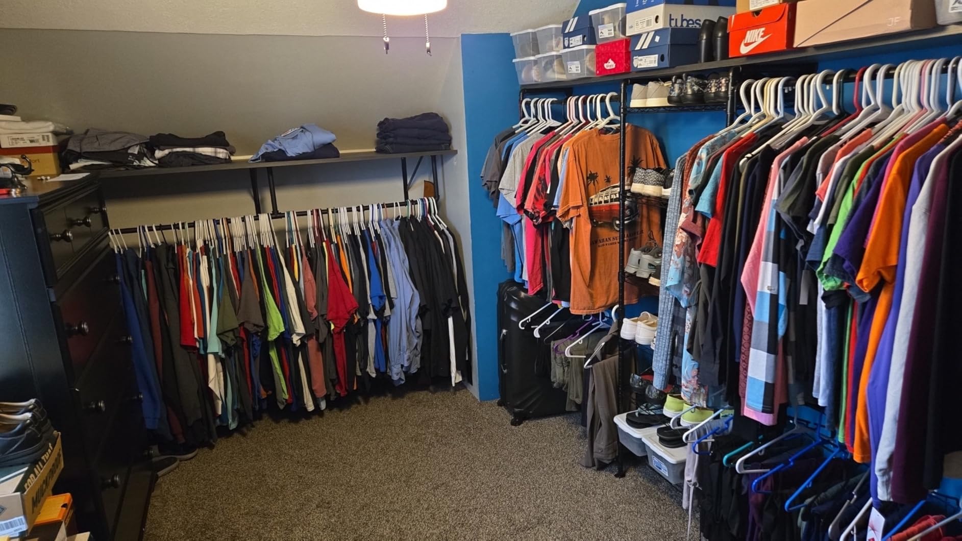 ONBRILL H3 Expandable Wall Mounted Closet System, 5.4FT-8.1FT Closet Organizer with 4 Telescopic Rods & 6 Wire Shelves, Industrial Pipe Clothing Rack for Walk-in & Reach-in Closet (Black) customer photo 2