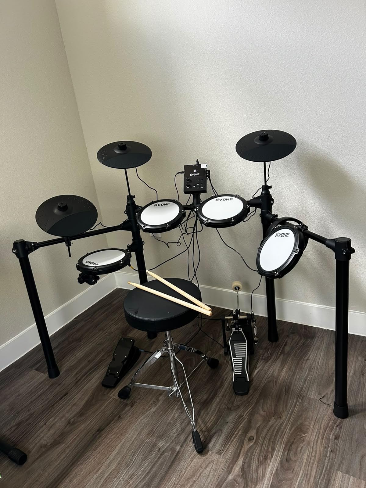 RVONE Electric Drum Set for Beginner with Kick Hammer Pedal,10