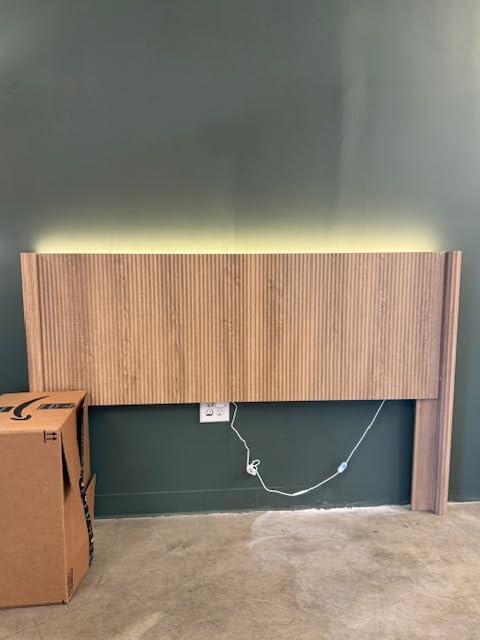 Queen Size Headboard Only, Modern Fluted Wall-Mounted Head Board with Lighting, Boho Wood Bed headboard Stylish Bedroom Decor, Natural customer photo 2
