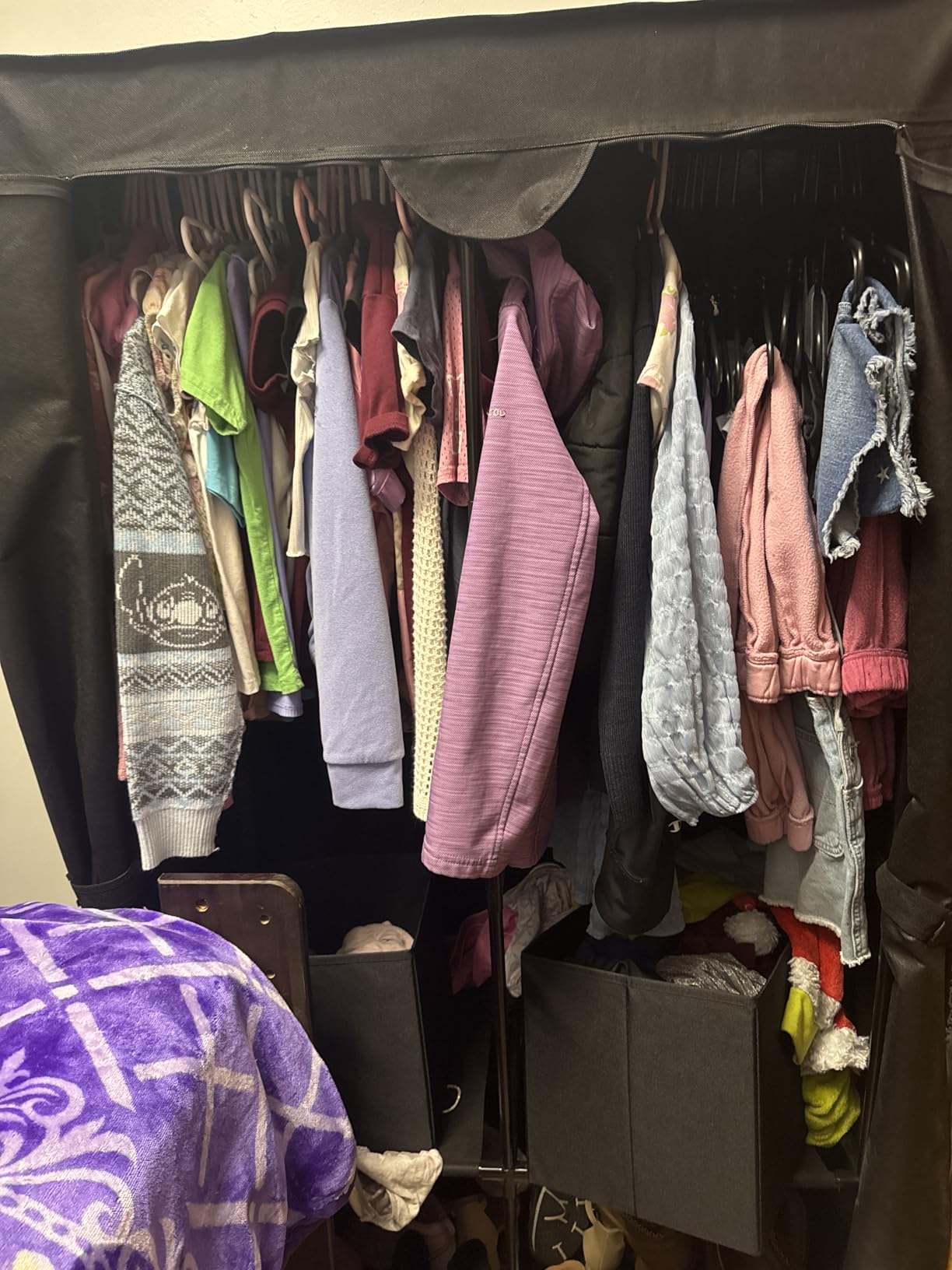 Wardrobe Closet, Quick and Easy Assembly, Black Portable Closet with 2 Hanging Rods 4 Storage Shelves and 8 Side Pockets, Sturdy and Stable Clothes Rack with Cover, for Bedroom and Dormitory customer photo 2