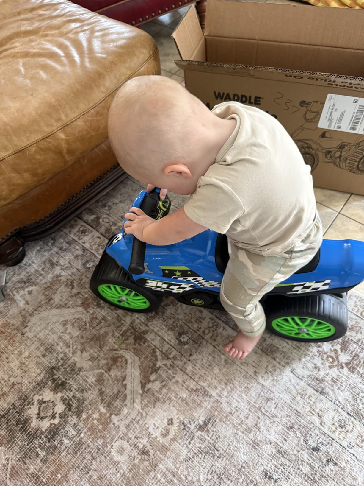 Waddle Kids Motorcycle Balance Bike - Toddler Ride on Toys w/Sounds, Wide Wheel Base, Rubber Coated Wheels, Foot to Floor Toddler Car Up to 44 Lbs, Motorbike for Kids Ages 18 Months to 3 Yrs, Blue customer photo 1