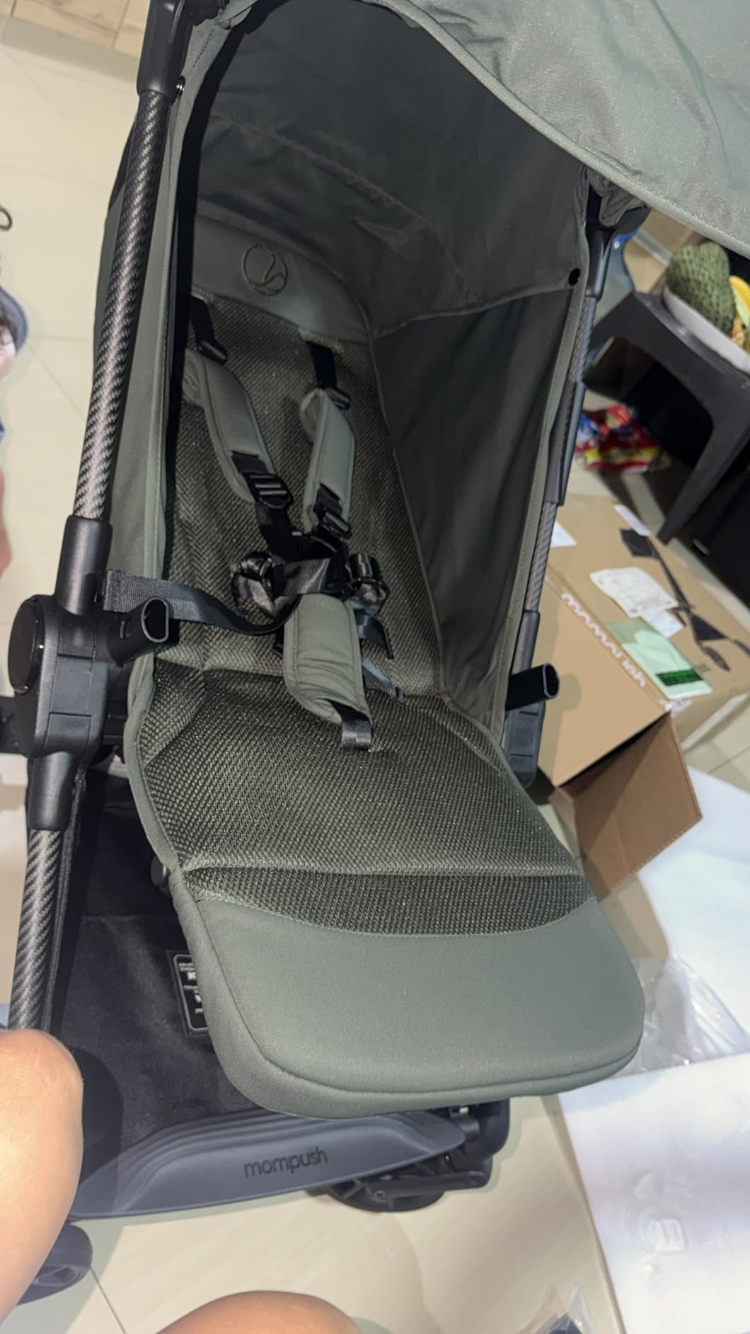 Mompush Nexis Carbon Travel Stroller, Ultra-Lightweight 11.5 lbs, Compact & Airplane Carry-On Approved, One-Second Auto-Fold, One-Hand Full Recline, from Birth to 50 lbs, JPMA Certified, Khaki customer photo 1