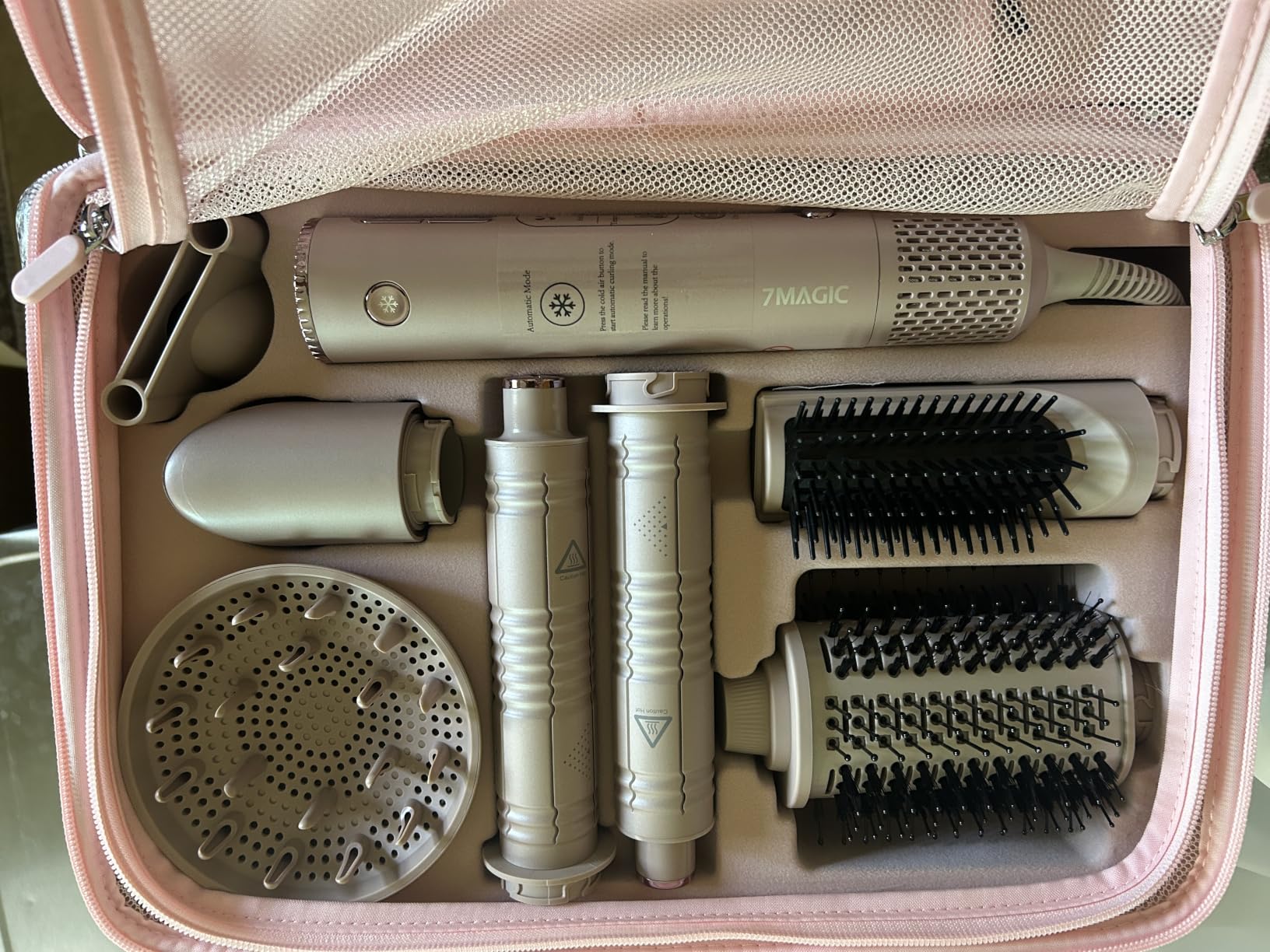 7MAGIC 7-in-1 Hot Air Styler, Hair Styler Dryer Brush with Auto-Wrap Curlers, High-Speed Hair Dryer for Fast Drying, Volumizing & Straightening, Travel Case Included, Champagne Gold customer photo 2