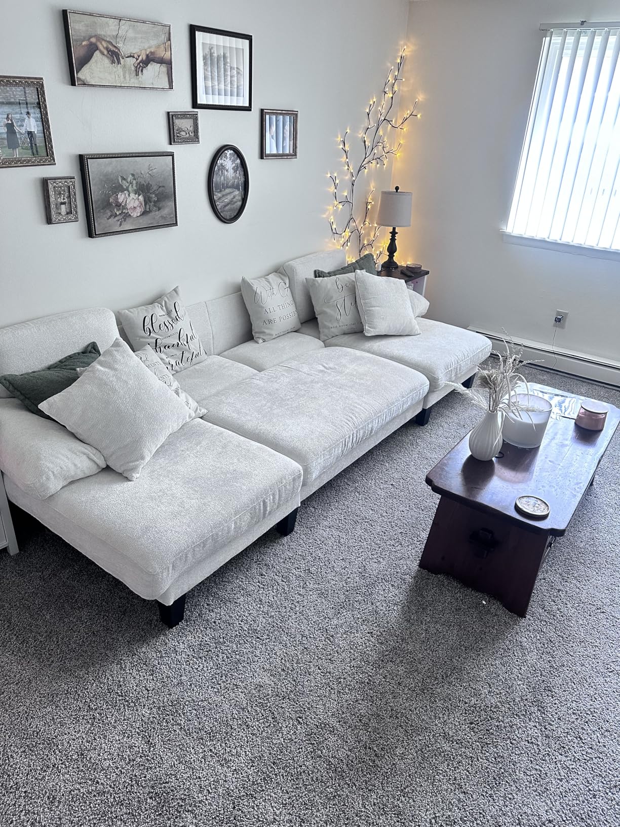 Txtin's Sleeper Sofa with Pull Out Couch Bed | 112 Inch Couches for Living Room | U-Shaped Convertible Sofa Bed | Chenille Warm White customer photo 2