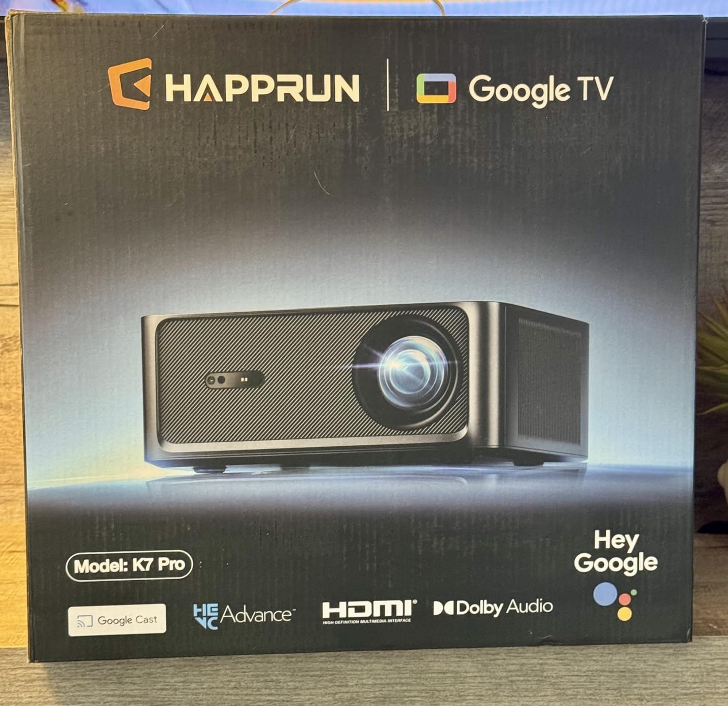 HAPPRUN 3000 ANSI Lumens Outdoor Projector with Official Google TV, 4K Supported Smart Movie Projector, Dolby Audio, Auto Focus & Keystone, WiFi 6 and Bluetooth for Indoor & Outdoor Movies, Black customer photo 1