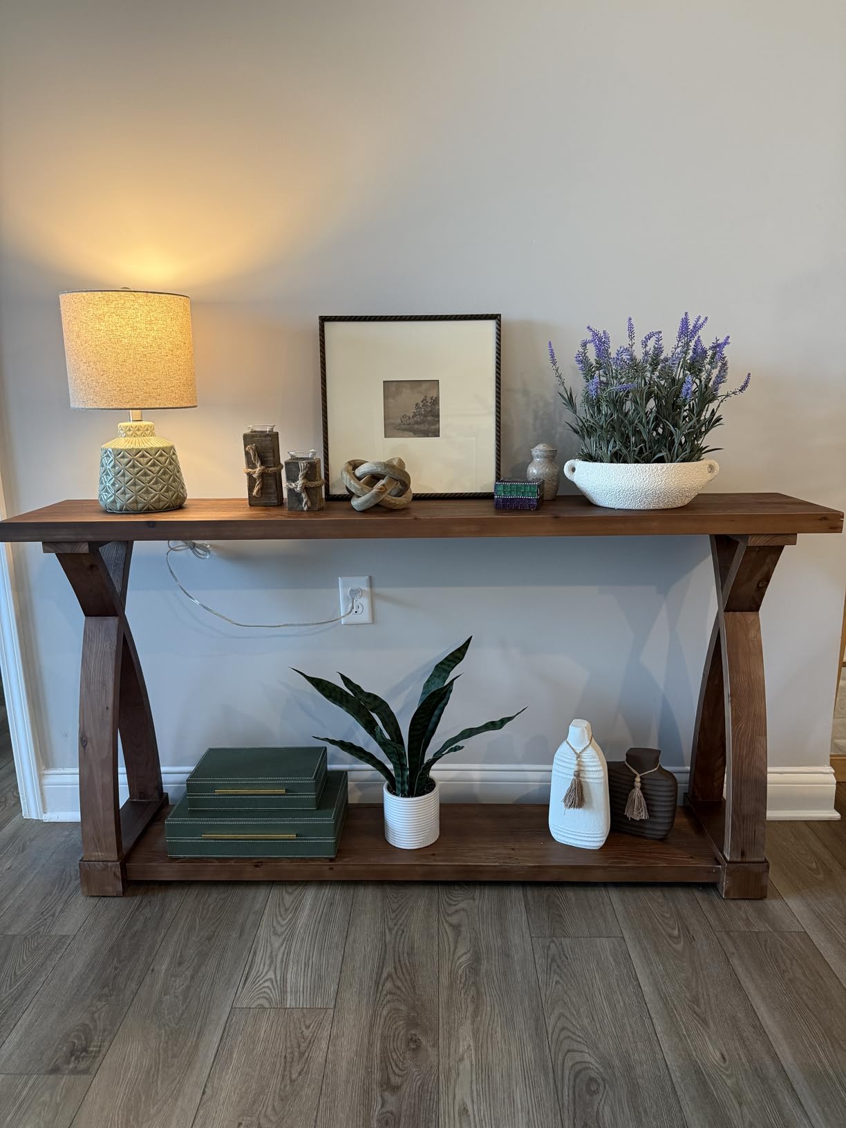 Solid Wood Console Table for Entryway, 63-Inch Narrow Farmhouse Couch Table Behind Sofa with 2-Tier Storage for Entrance, Foyer, Living Room, Long, Dark Brown customer photo 1
