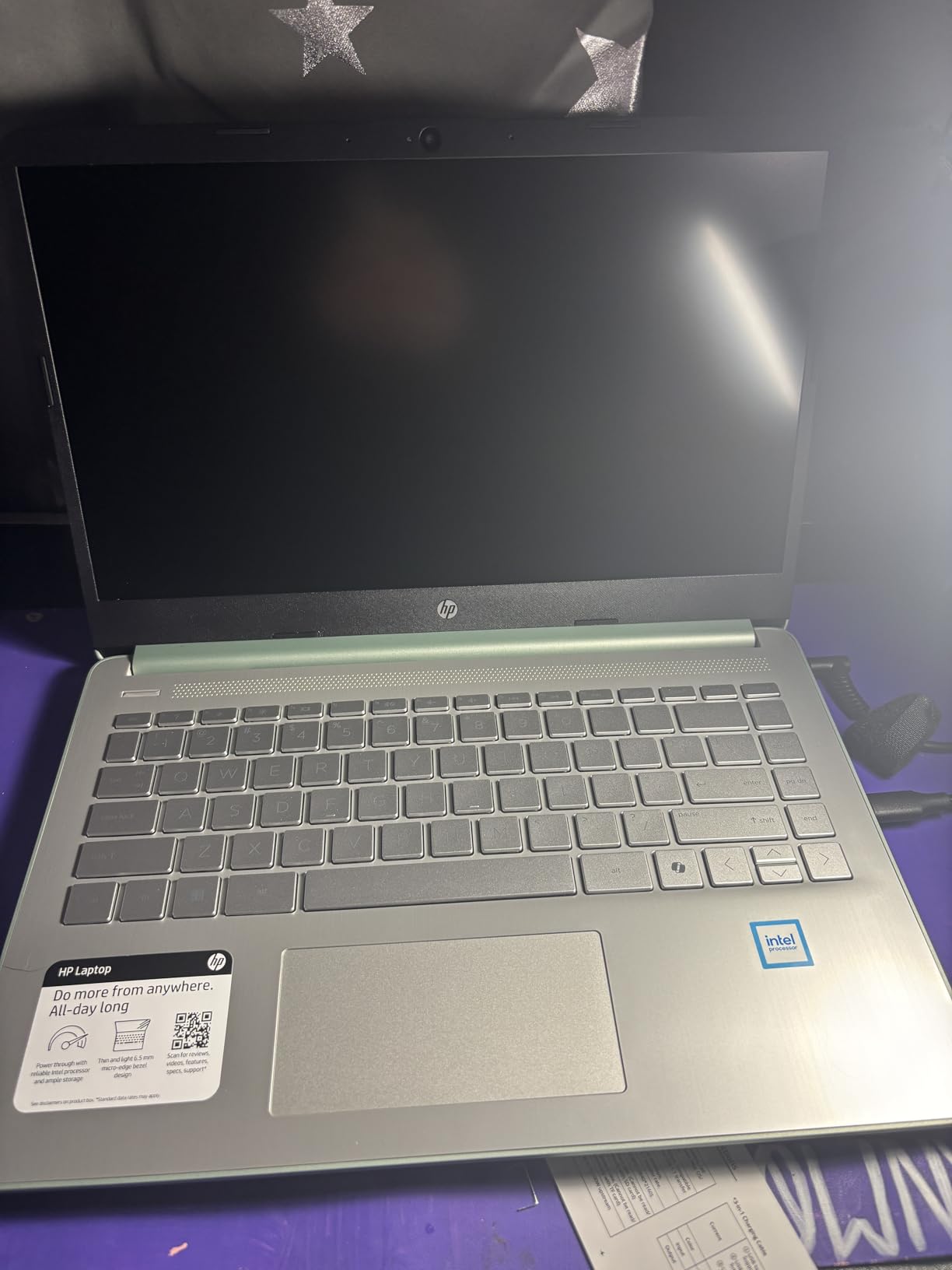 HP 14-inch Ultra Light Laptop W/1 Year Office 365&AI-Copilot, Intel Processor N150, 16GB RAM, 416GB Storage (128GB UFS + 288GB Docking Set), HD Camera, Long Battery Life, Wi-Fi 6, Win 11s, Green customer photo 2