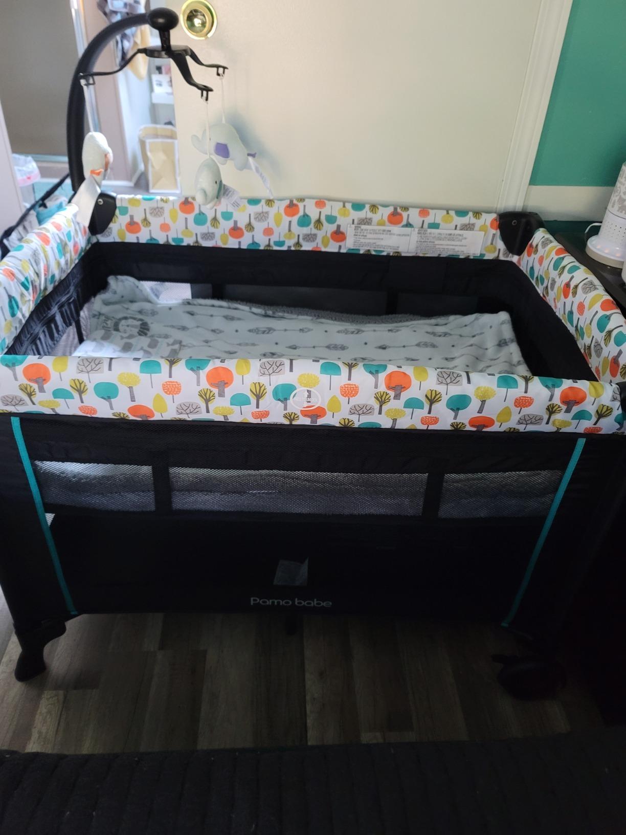 Pamo Babe 6 in 1 Baby Pack and Play with Bassinet - One-Step Setup Travel Crib, Small Portable Playpen for Babies, Portable Baby Bassinet, Changing Table, Toys Bar & Extra Large Storage Bag customer photo 1