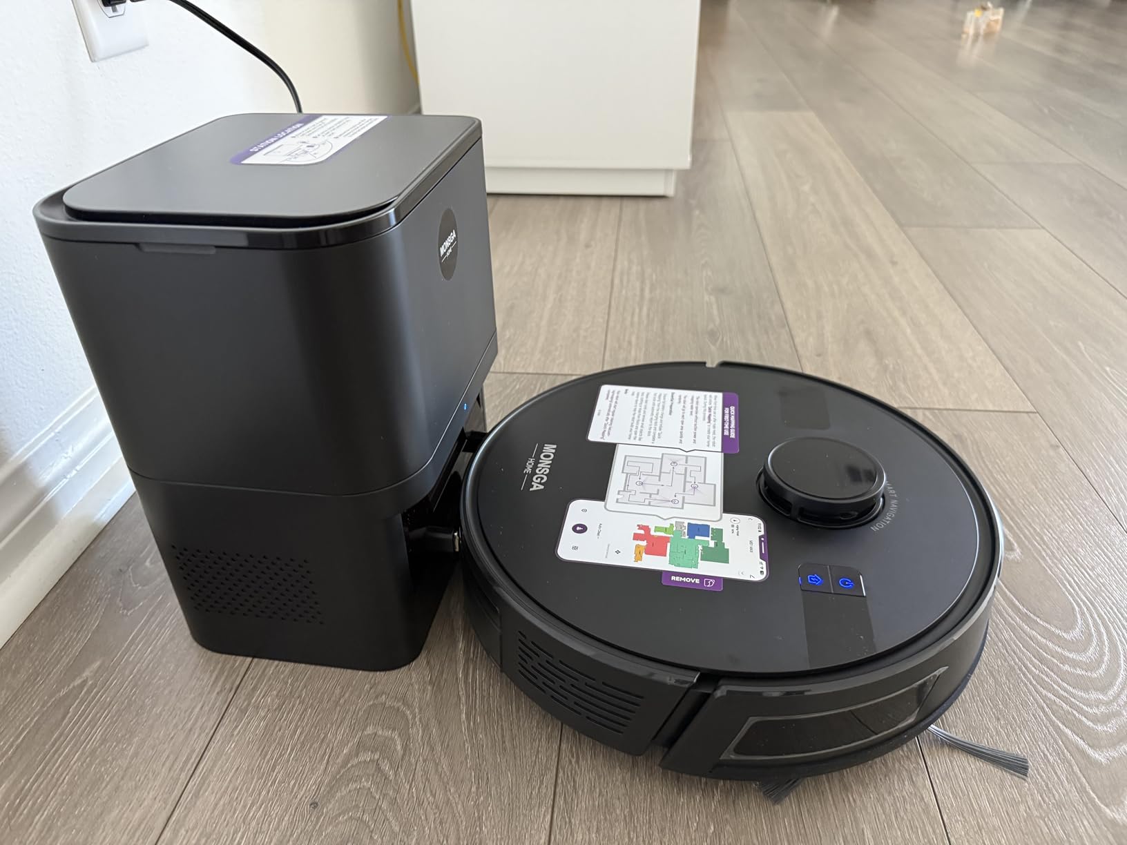 MONSGA Robot Vacuum and Mop Combo, 6000Pa Robotic Vacuum with 3.5L Self Emptying Station, Lidar Navigation Robot Vacuum Cleaner, 180mins Runtime, APP/Remote/Voice Control, for Hard Floors and Carpets customer photo 2