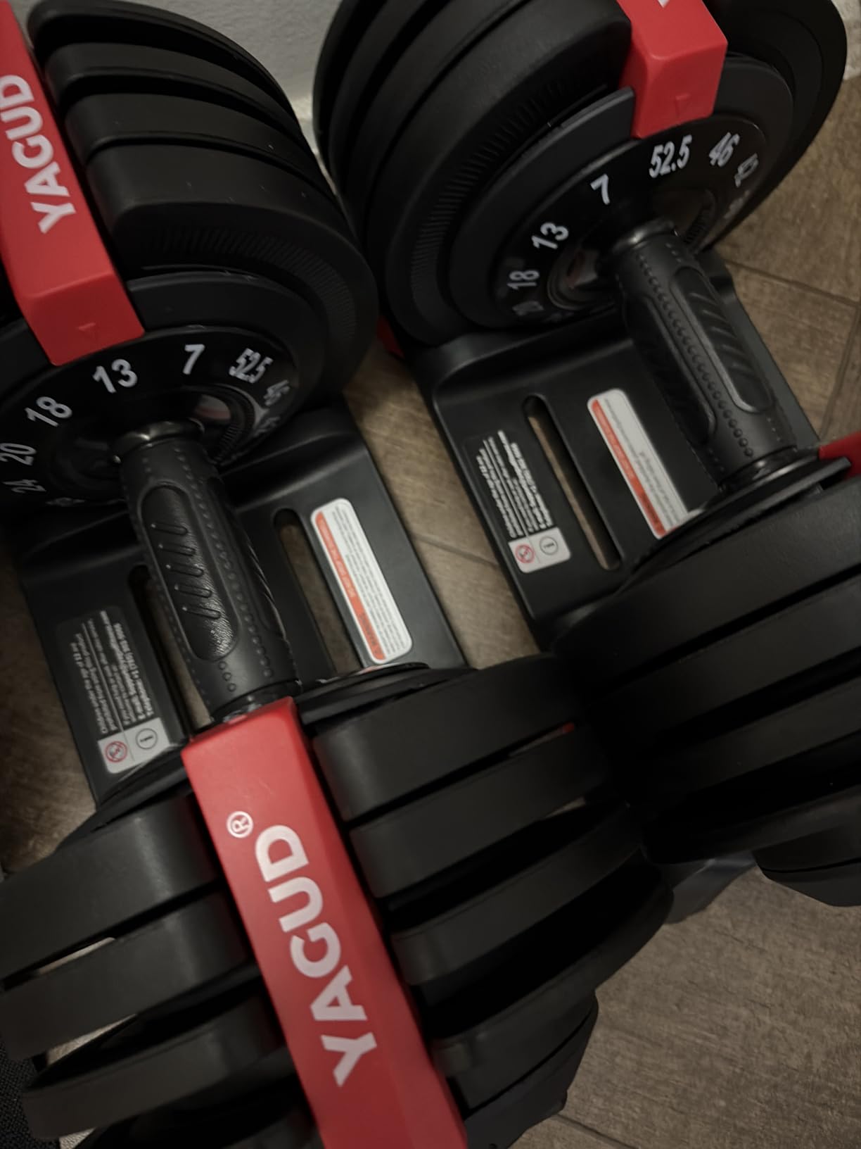 Yagud Adjustable Dumbbell Set, 52.5/90 lbs Weights Dumbbells, 1 Hand Rotation, Safety Lock System, Anti-Slip Textured Handle, Space-Saving Dumbbell Set for Full-Body Home Gym customer photo 1