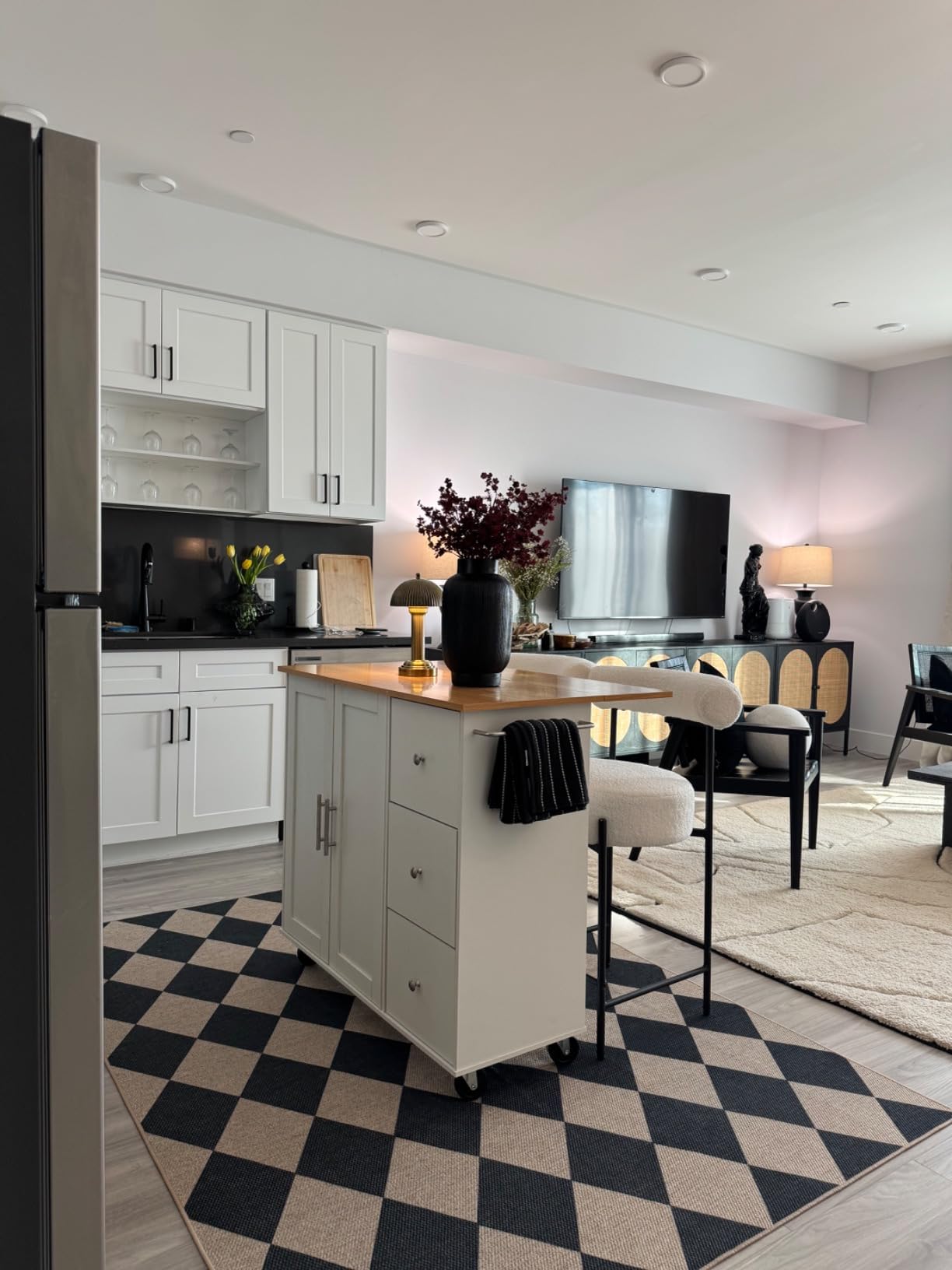 Shintenchi Kitchen Island with Folding Drop Leaf, Rolling Island Table with Storage, Kitchen Cabinet on Wheels with Seating Area for Kitchen, Bar Cart with Cabinet, White customer photo 2