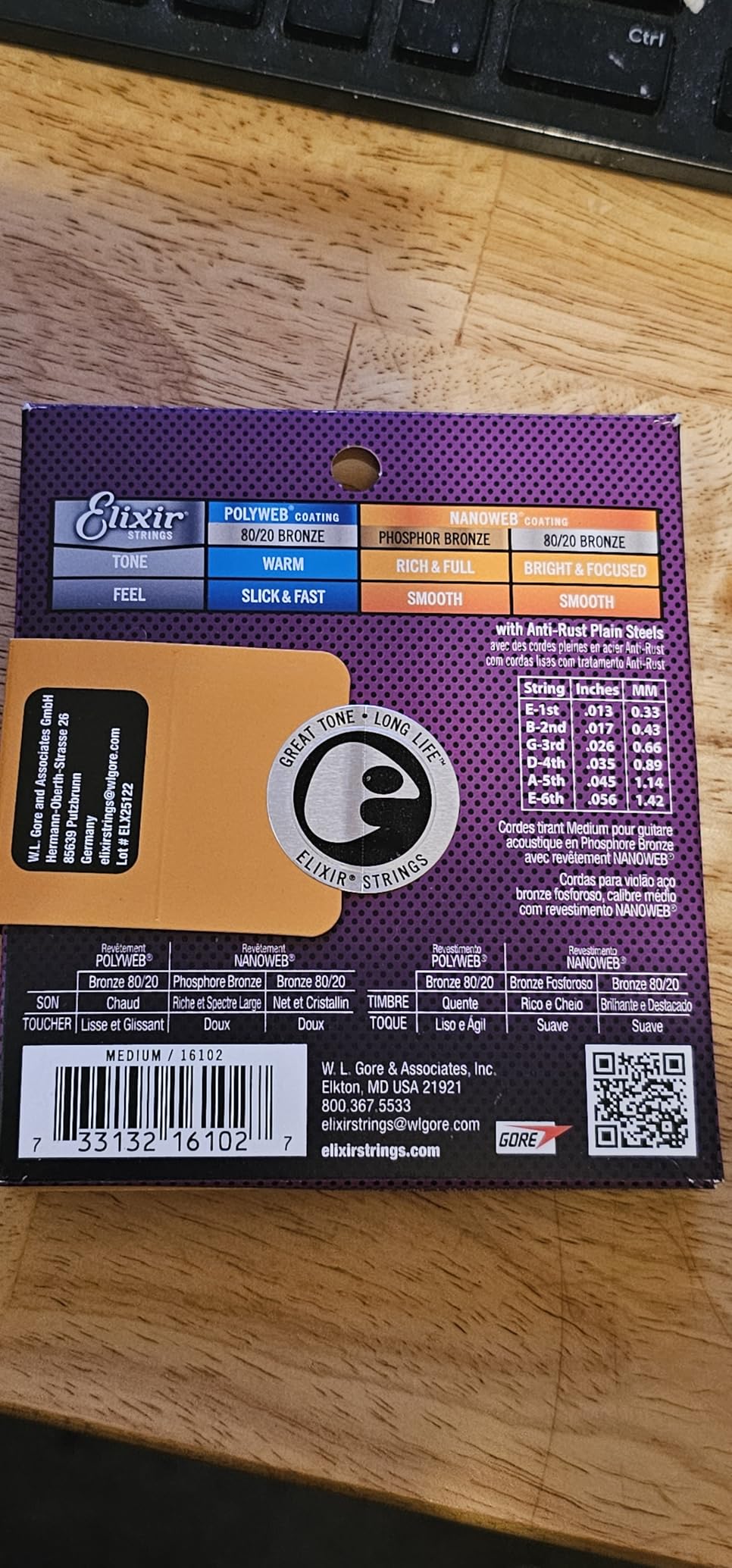 Elixir Strings, Acoustic Guitar Strings, Phosphor Bronze with NANOWEB Technology, Longest-Lasting Rich and Full Tone For Life with Comfortable Feel, 6 String Set, Light 12-53 customer photo 2