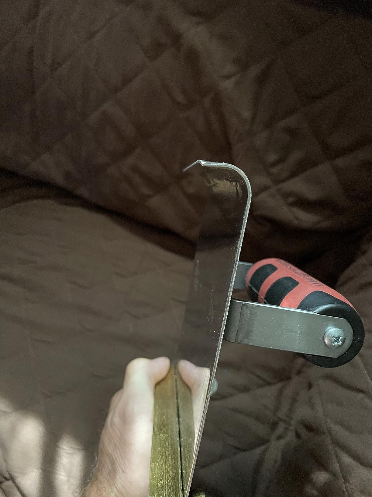 MARSHALLTOWN Stainless Steel Hand Edger with Adjustable Groover, Concrete, Curved, 14 Inch by 5 Inch, 1/2 Inch Edger Radius, 1/2 Inch Bit Depth, DuraSoft Handle, Assembled in USA, 3489D customer photo 1