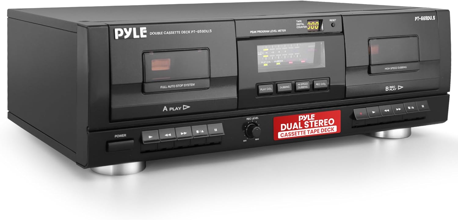 Pyle Dual Stereo Cassette Tape Deck - Clear Audio Double Player Recorder System w/ MP3 Music Converter, RCA for Recording, Dubbing, USB, Retro Design - PT659DU customer photo 1