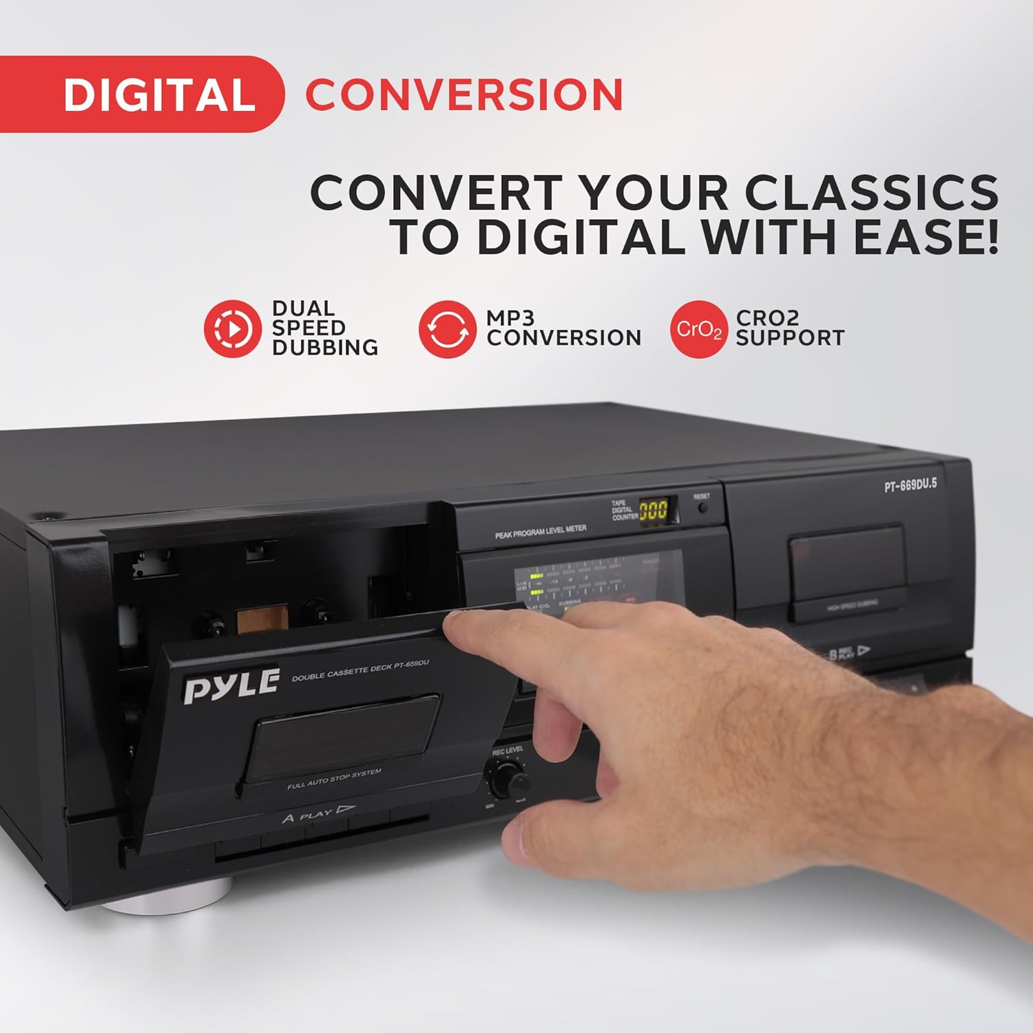 Pyle Dual Stereo Cassette Tape Deck - Clear Audio Double Player Recorder System w/ MP3 Music Converter, RCA for Recording, Dubbing, USB, Retro Design - PT659DU customer photo 2