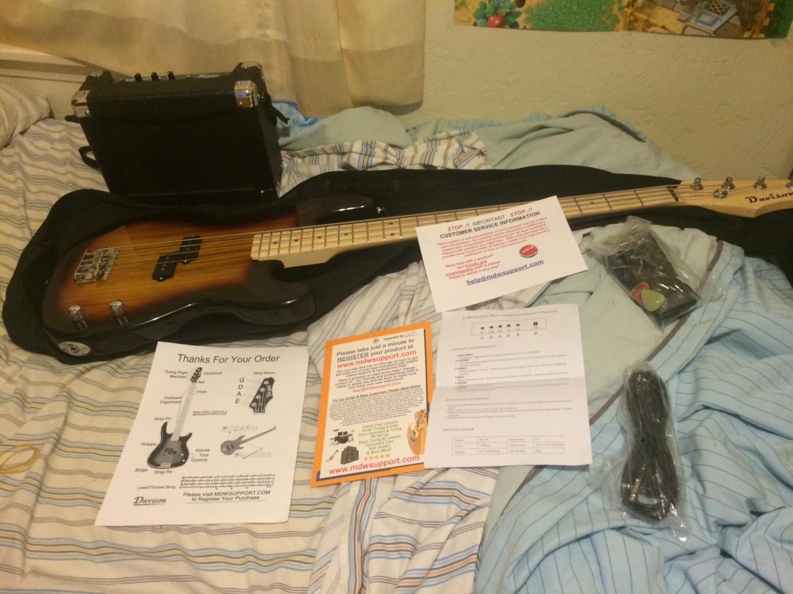 Davison Guitars Full Size Electric Bass Guitar with 15-Watt Amp, Black - 4 String Right Handed Beginner Kit with Gig Bag and Accessories customer photo 2