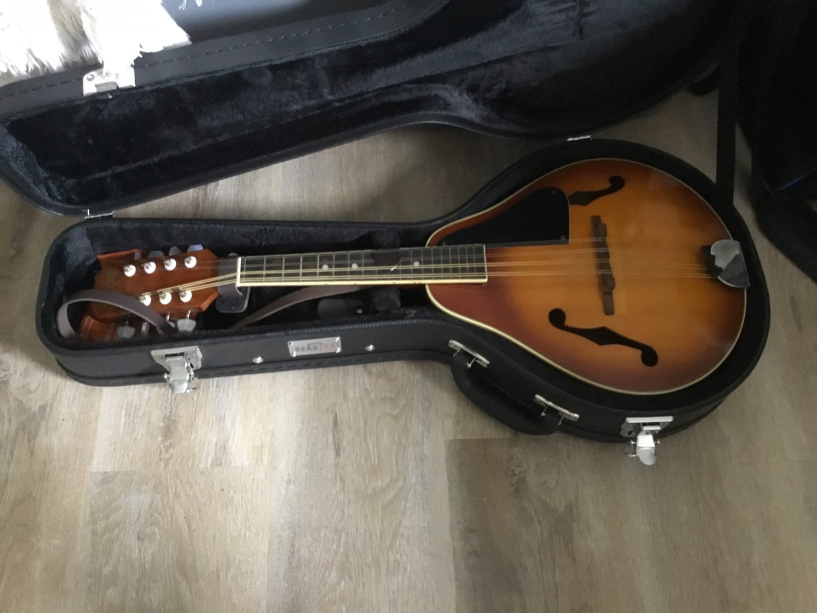 Gearlux A-Style Mandolin Hard Case with Exterior Lock and Key, Interior Accessory Compartment, and Plush Foam Interior Padding - Black customer photo 1
