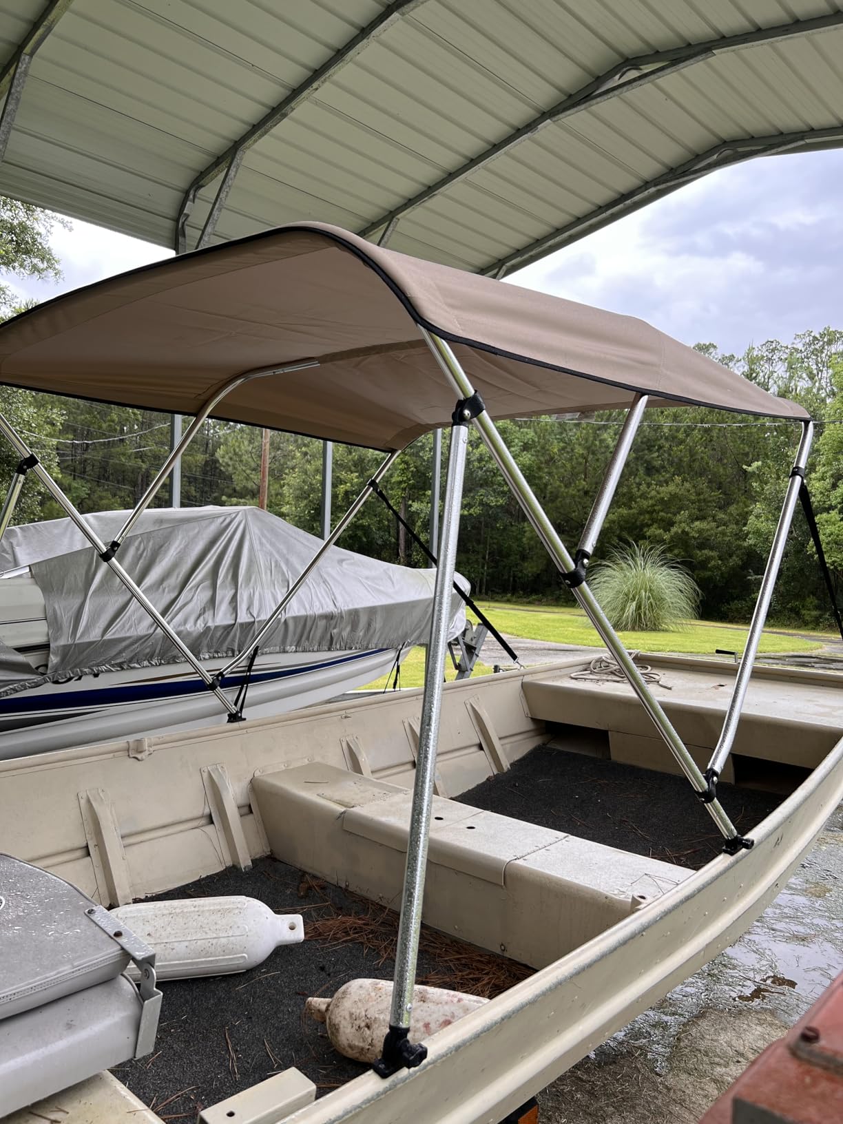 Leader Accessories 3 Bow 4 Bow Bimini Top Cover for Boat, 10 Colors, Includes 4 Straps, 2 Rear Support Poles, 1