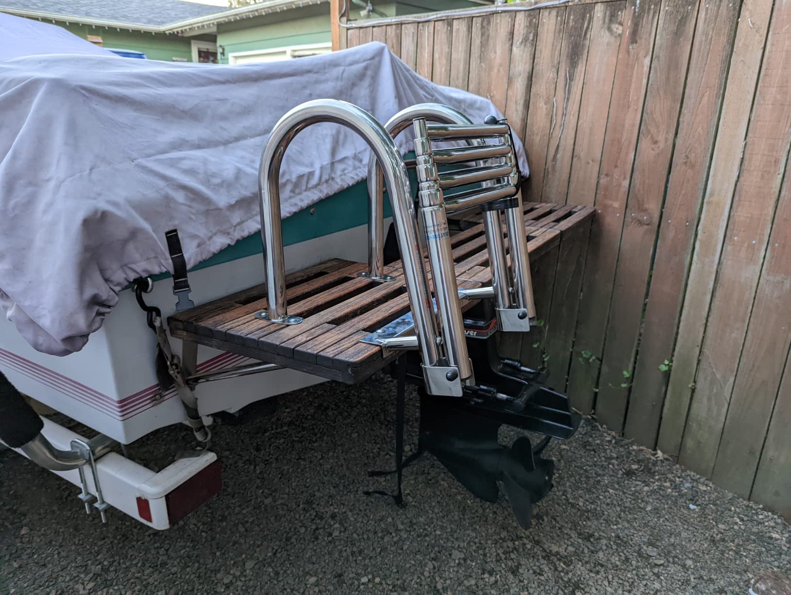 Amarine Made Boat Ladder 4 Steps Removable Premium Stainless Folding Rear Entry Pontoon Boat Ladder w/Extra Wide Step customer photo 1