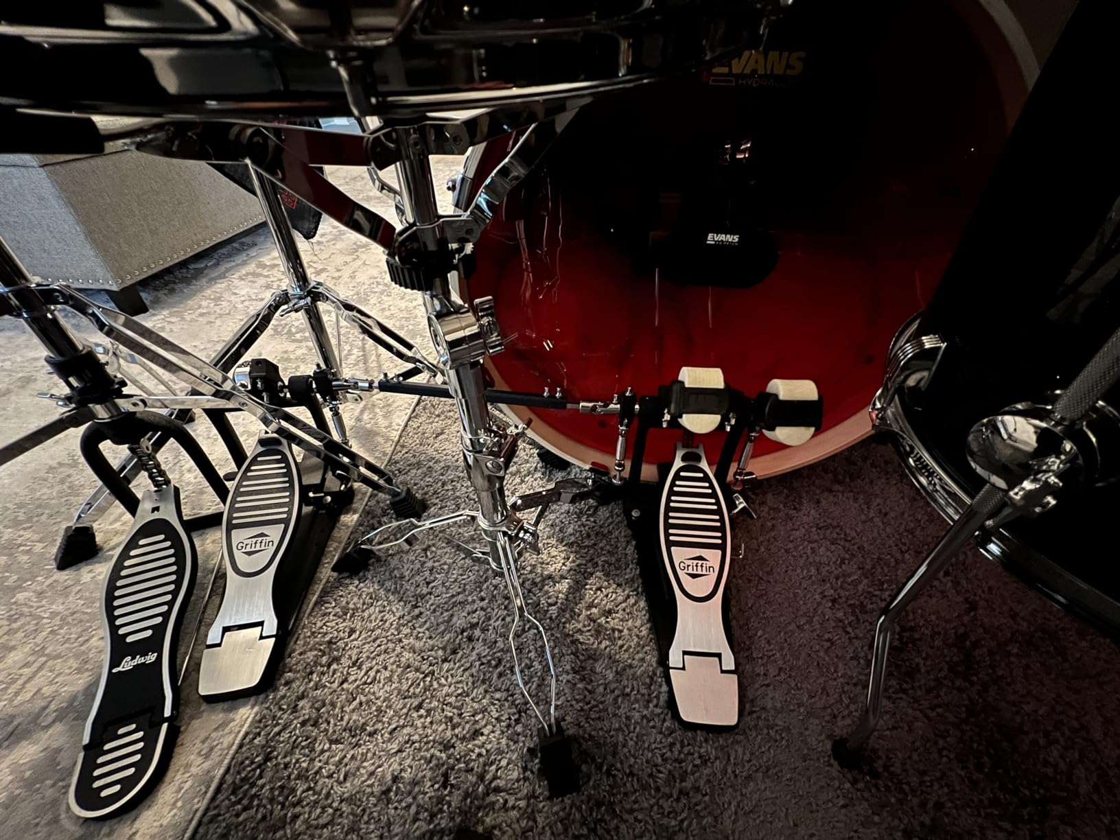 GRIFFIN Double Bass Drum Pedal (Quick-Kick Series) - Heavy-Duty Foot Board Set, Twin Chain with Quad Beaters for Rock & Metal Drumming customer photo 2