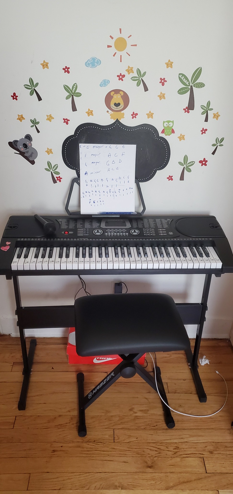 Hamzer 61 Key Digital Keyboard Piano with Stand & Bench, Beginner Electric Piano Keyboard Kit with Speakers, Headphones, Microphone, Keynote Stickers customer photo 2
