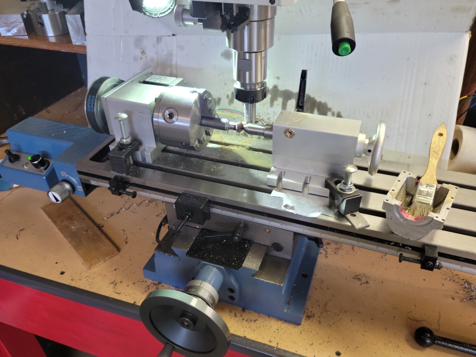 CNCTOPBAOS K12-100mm CNC Router Milling Machine Rotational Axis A 4th Axis Rotary Table 100mm 4 Jaw Chuck Dividing Head,MT2 65mm Tailstock Reducing Ratio 6:1 for CNC Engraving Machine customer photo 2