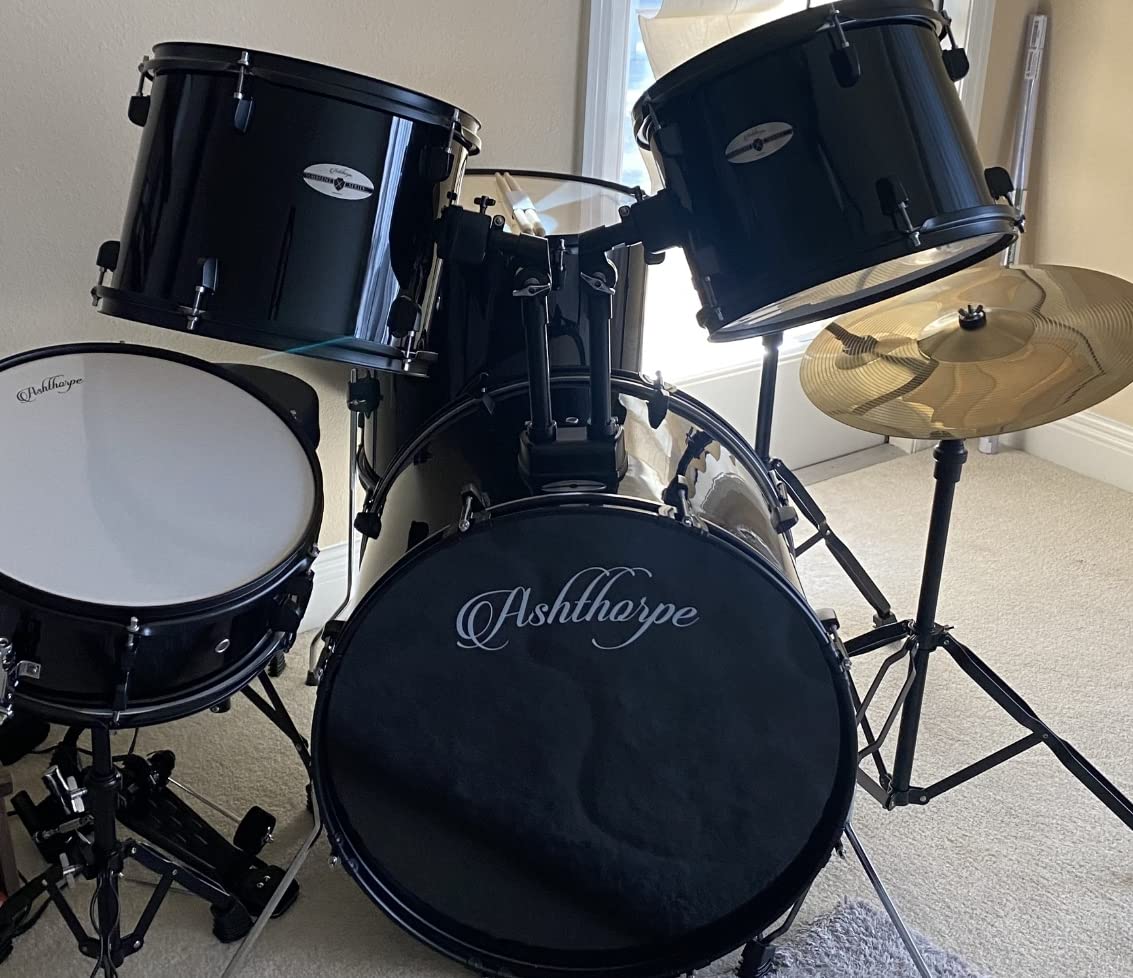 Ashthorpe 5-Piece Complete Full Size Adult Drum Set with Remo Batter Heads - Blue customer photo 2