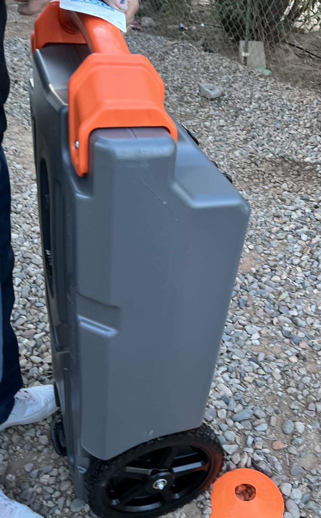 Camco Rhino 21-Gallon RV Portable Waste Tank - Features Large Heavy-Duty No-Flat Wheels & Low Drain Hole - Includes Removable Steel Tow Adapter, 3' Sewer Hose & More RV Accessories (39002) customer photo 1
