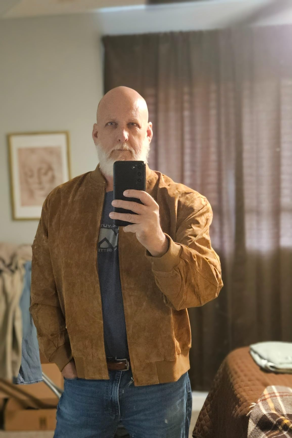 FLAVOR Men's Leather Baseball Jacket Vintage Suede Pigskin customer photo 1