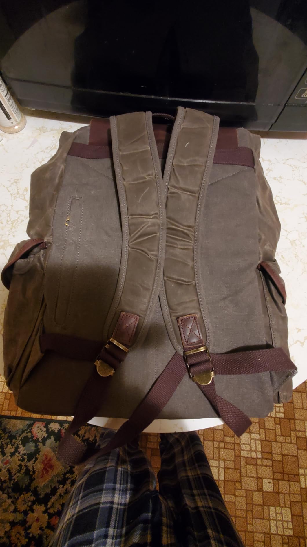 WUDON Leather Backpack for Men, Waxed Canvas Shoulder Rucksack Carry-On Travel Backpack customer photo 1