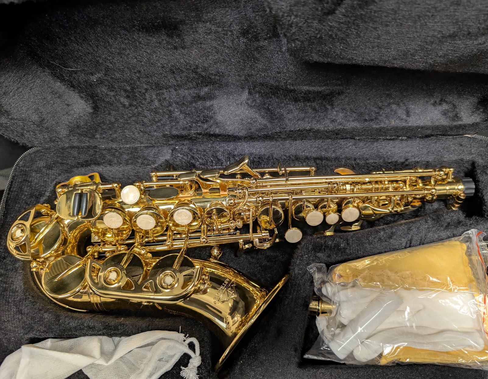 EASTROCK Bb Soprano Saxophone Straight Gold Laquer Sax Instruments for Beginners Students Intermediate Players with Carrying Case, Mouthpiece, Pads, Reed, Cleaning Kit, Neck Strap, White Gloves customer photo 1
